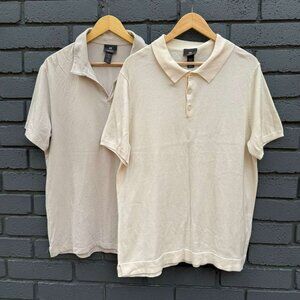 Bundle 2 Pack H&M Men's Knit Cotton T Shirt L XL Cream Tan Slim Fit Short Sleeve